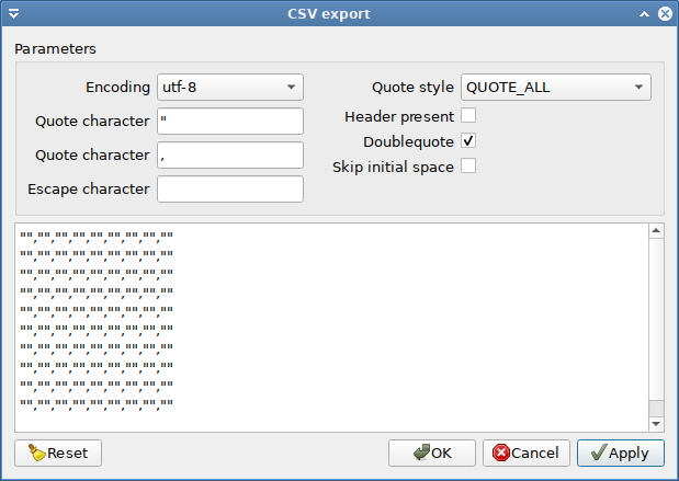 CSV export dialog